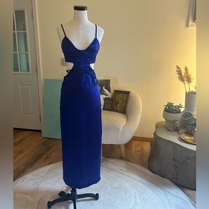 Deep Purple-Blue Satin Midi Dress
